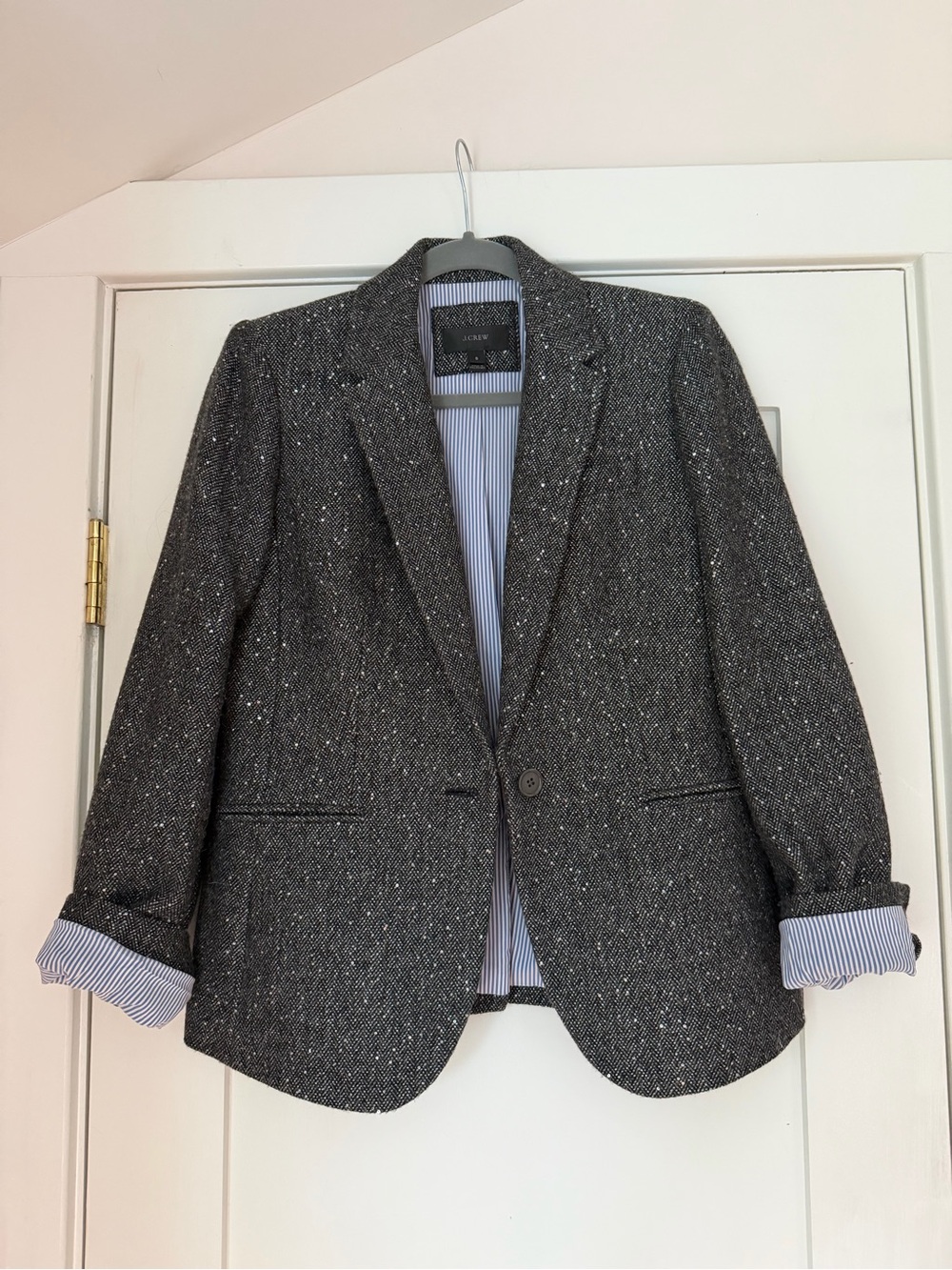 Women's J. Crew Charcoal Sparkle Tweed Blazer - Single-Button Jacket